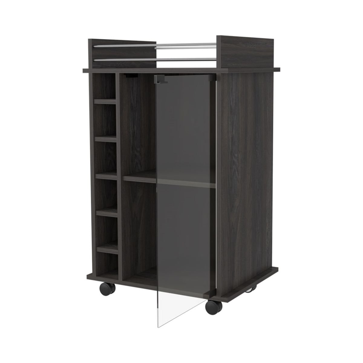 FMFURNITURE - Bar Bajo 6 Botelleros 1 Puerta De Vidrio Fm-009O - Cafe Oscuro