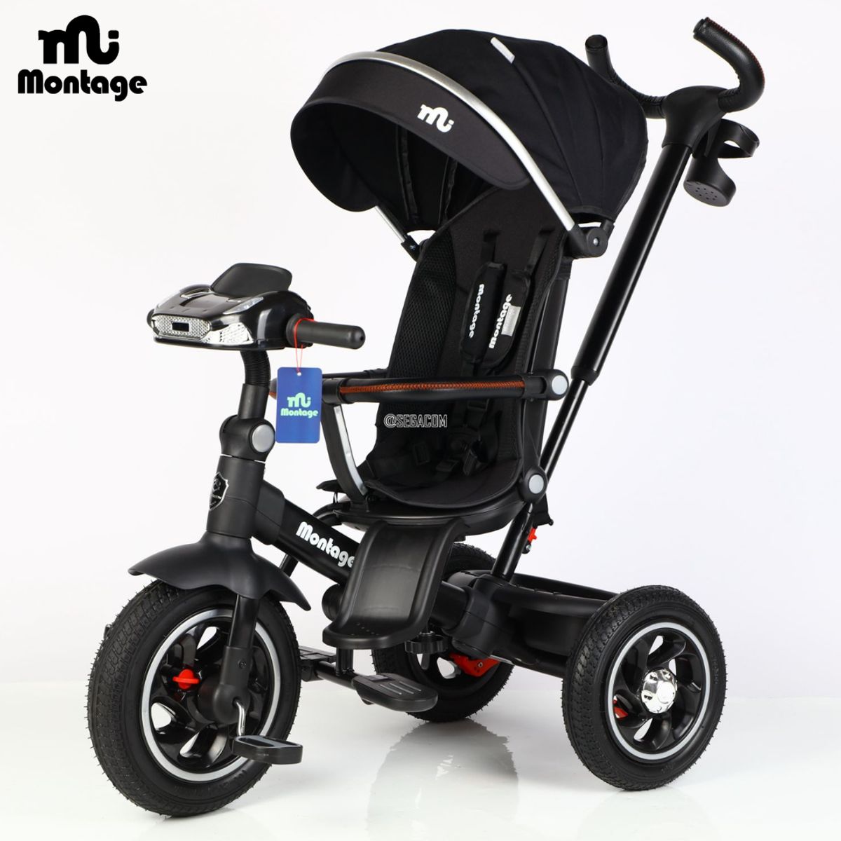 BABY - Triciclo 360° Giratorio Musical -MONTAGE PREMIUM- Negro
