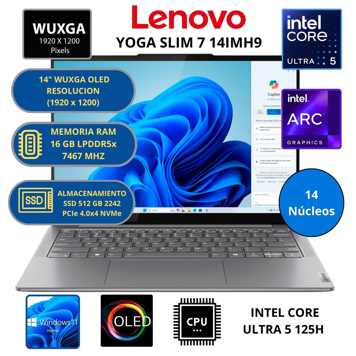LENOVO - LAPTOP LENOVO YOGA SLIM 7 14IMH9 INTEL CORE ULTRA 5 -RAM 16 GB SSD 512 GB 14" WUXGA WINDOWS 11