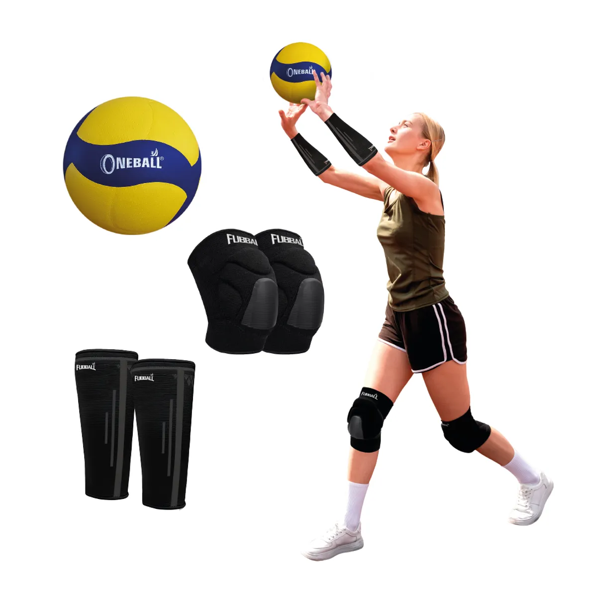 FUBBALL - KIT DE VOLEY NIÑOS - PELOTA CUERO PU + RODILLERAS CON GEL + MANGAS