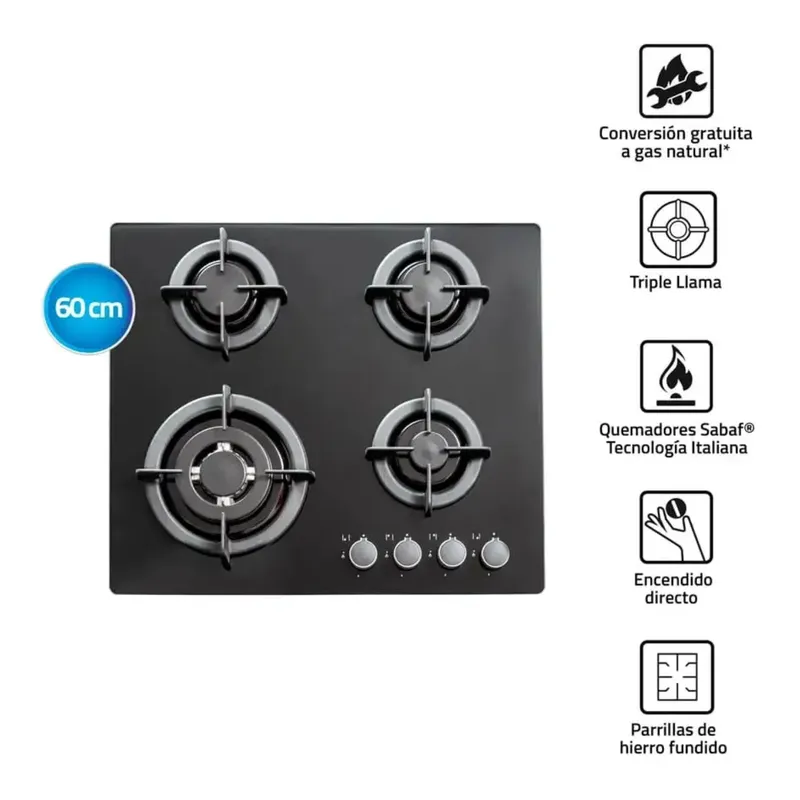 INDURAMA - COCINA A GAS GLP INDURAMA 4 HORNILLAS EGI-604VDNEG ENCIMERA