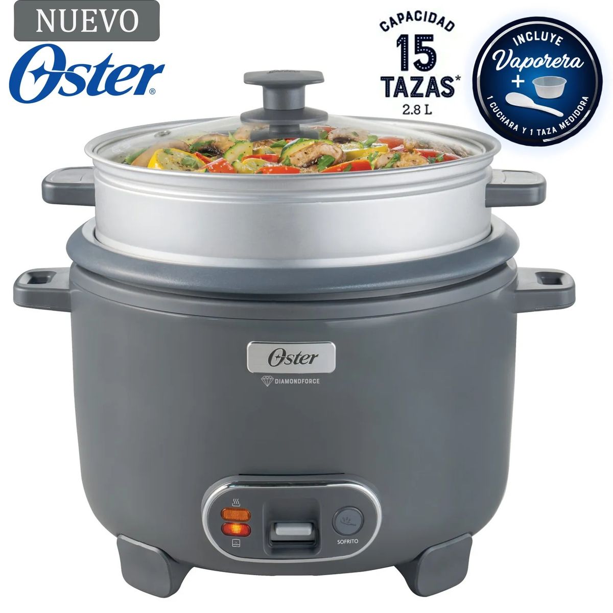 OSTER - Olla Arrocera  DiamondForce 15 tazas Oster Gris  CKSTRC15DFSKE