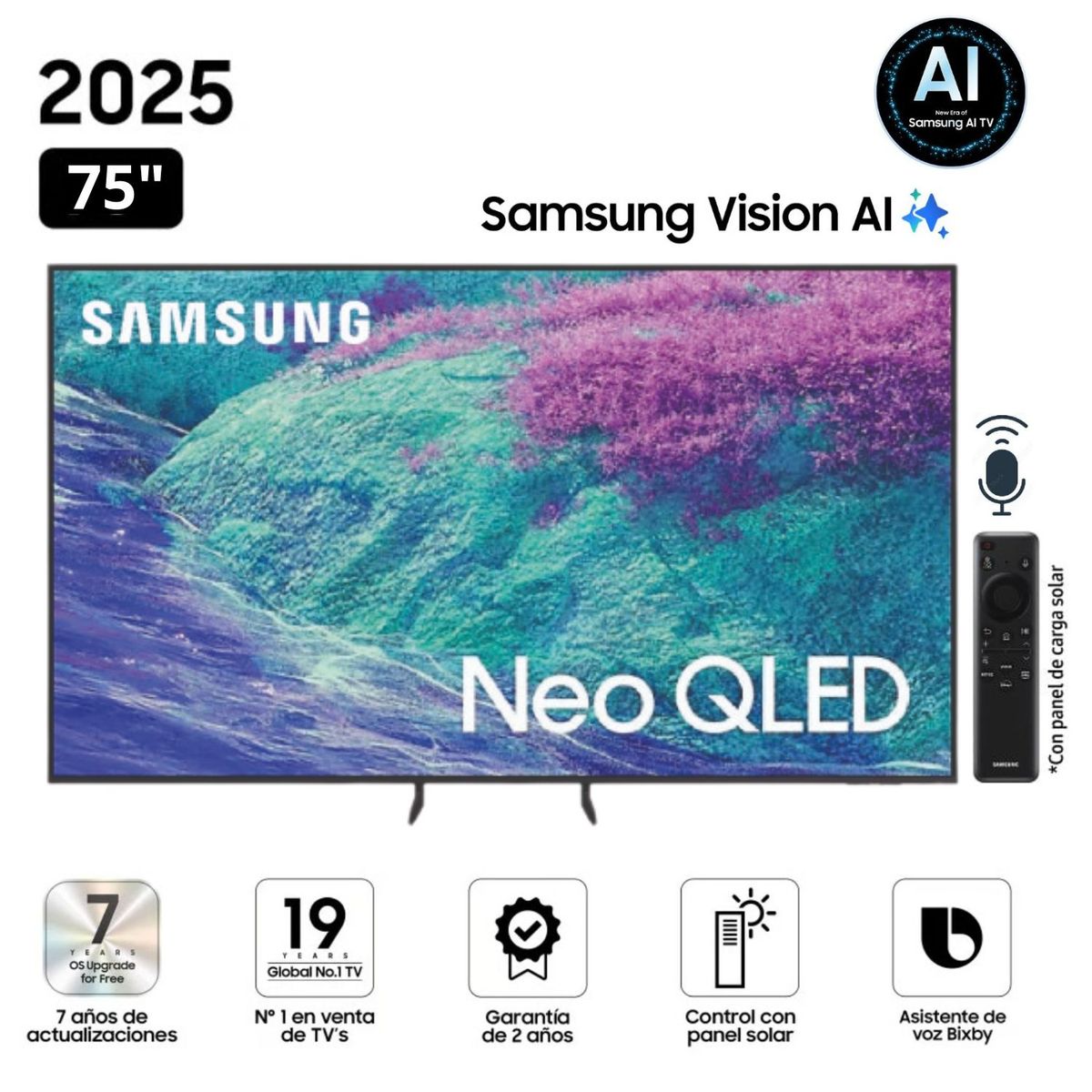 SAMSUNG - Televisor Samsung 75'' Neo QLED 4K Vision AI Smart TV QN75QN1EFAGXPE - Nuevo 2025