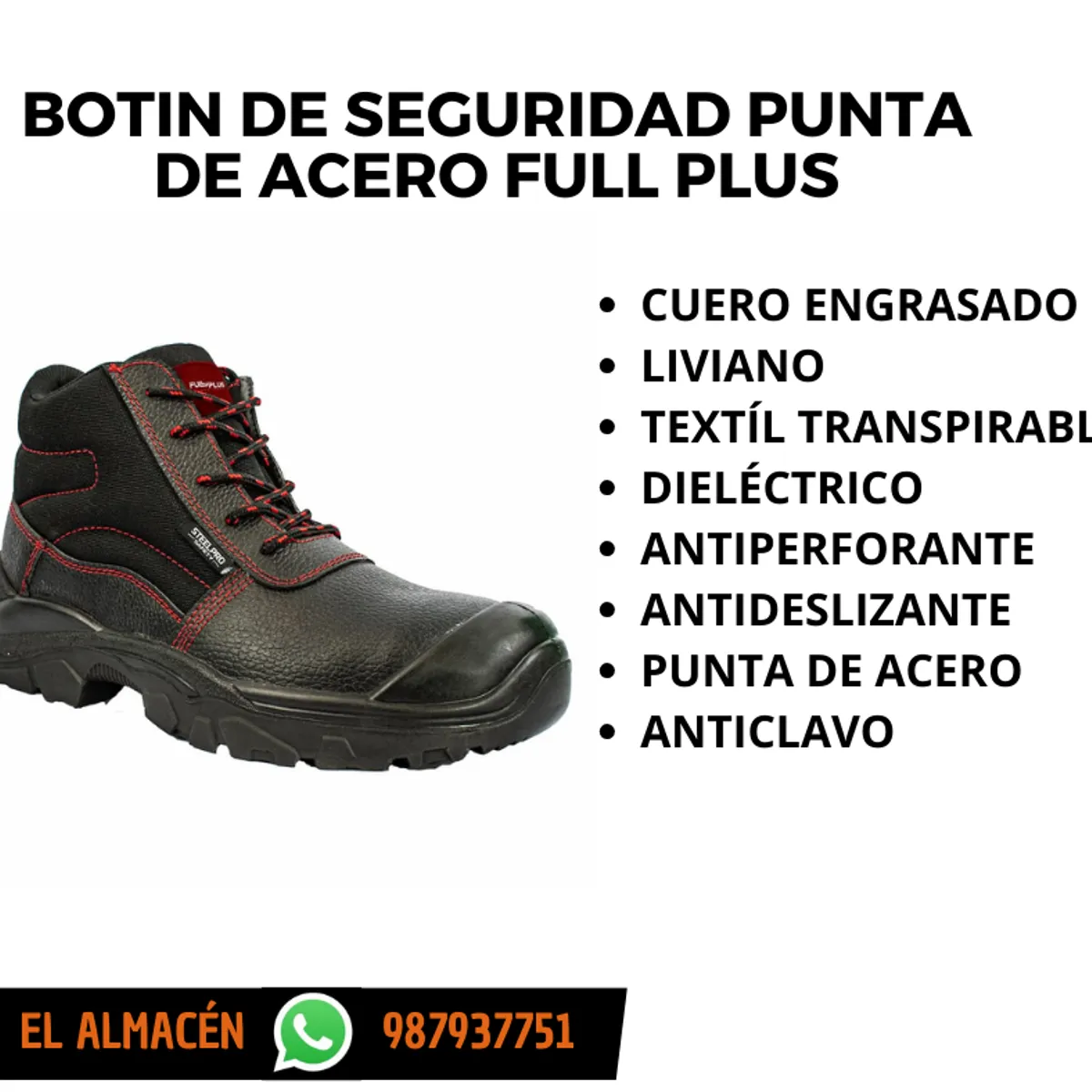 GENERICO - BOTIN DE SEGURIDAD PUNTA DE ACERO FULL PLUS