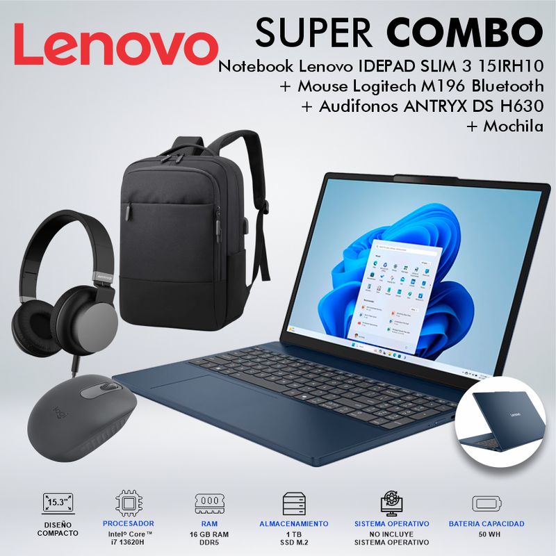 LENOVO - LAPTOP LENOVO IDEPAD SLIM 3 15IRH10 INTEL CORE I7-13620H MEMORIA 16GB DISCO 1TB