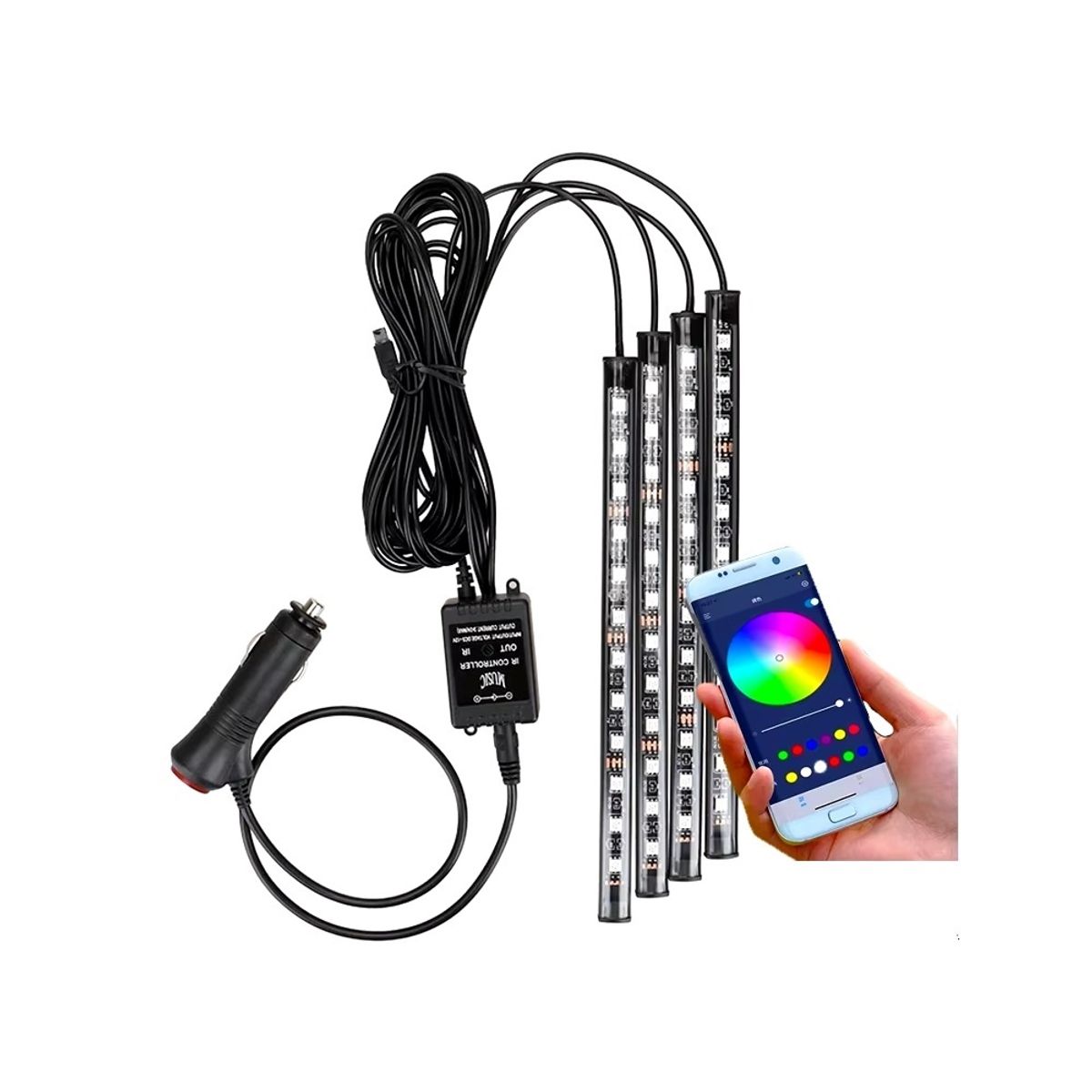 GENERICO - Luces Led para Interior de Auto Luz Carro con Bluetooth