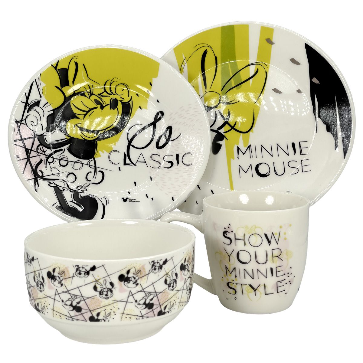 DISNEY CLASICOS - Set de Vajillas Minnie Mouse Amarillo Disney 4 pzas