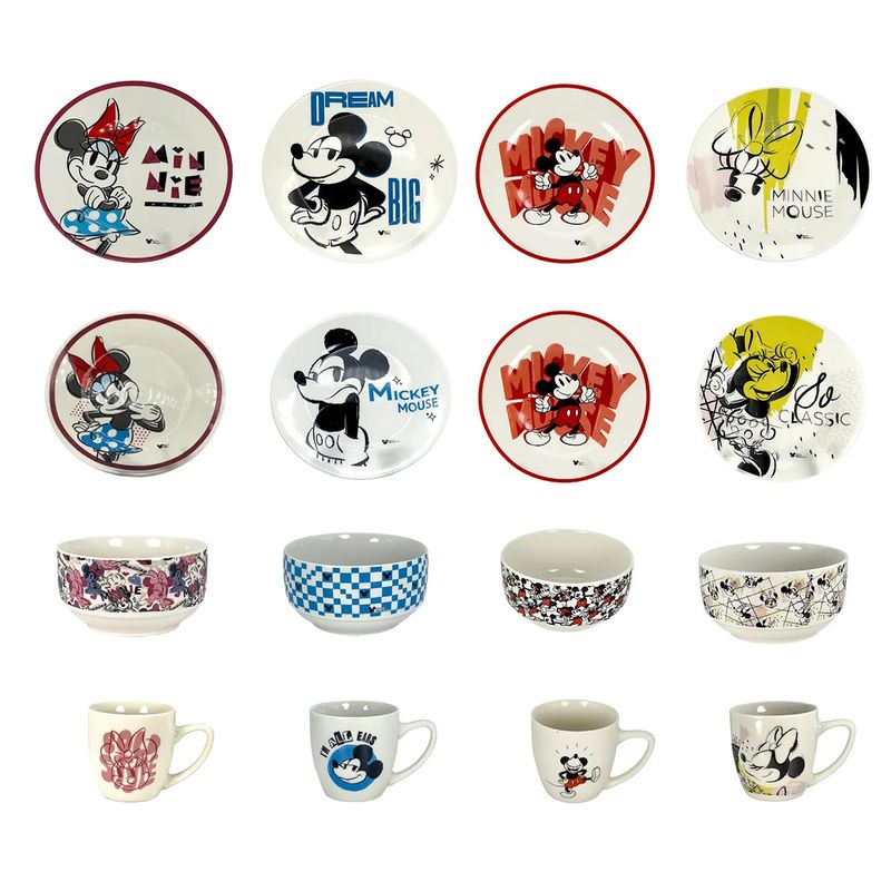 DISNEY CLASICOS - Set de Vajillas Disney Mickey y Minnie 16 Piezas