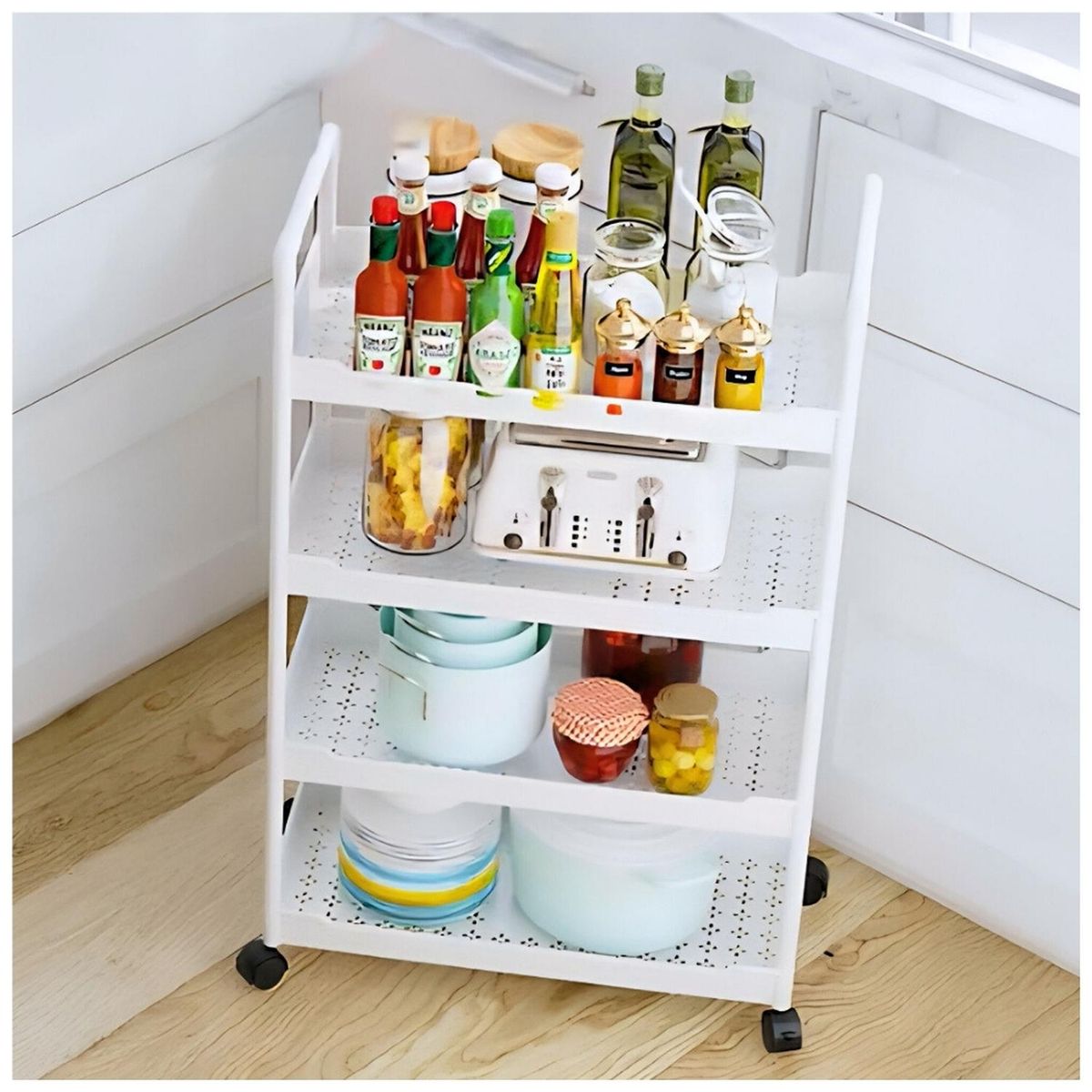 MINARI - Estante Carrito Organizador de Cocina Baño Multifuncional BL ES4
