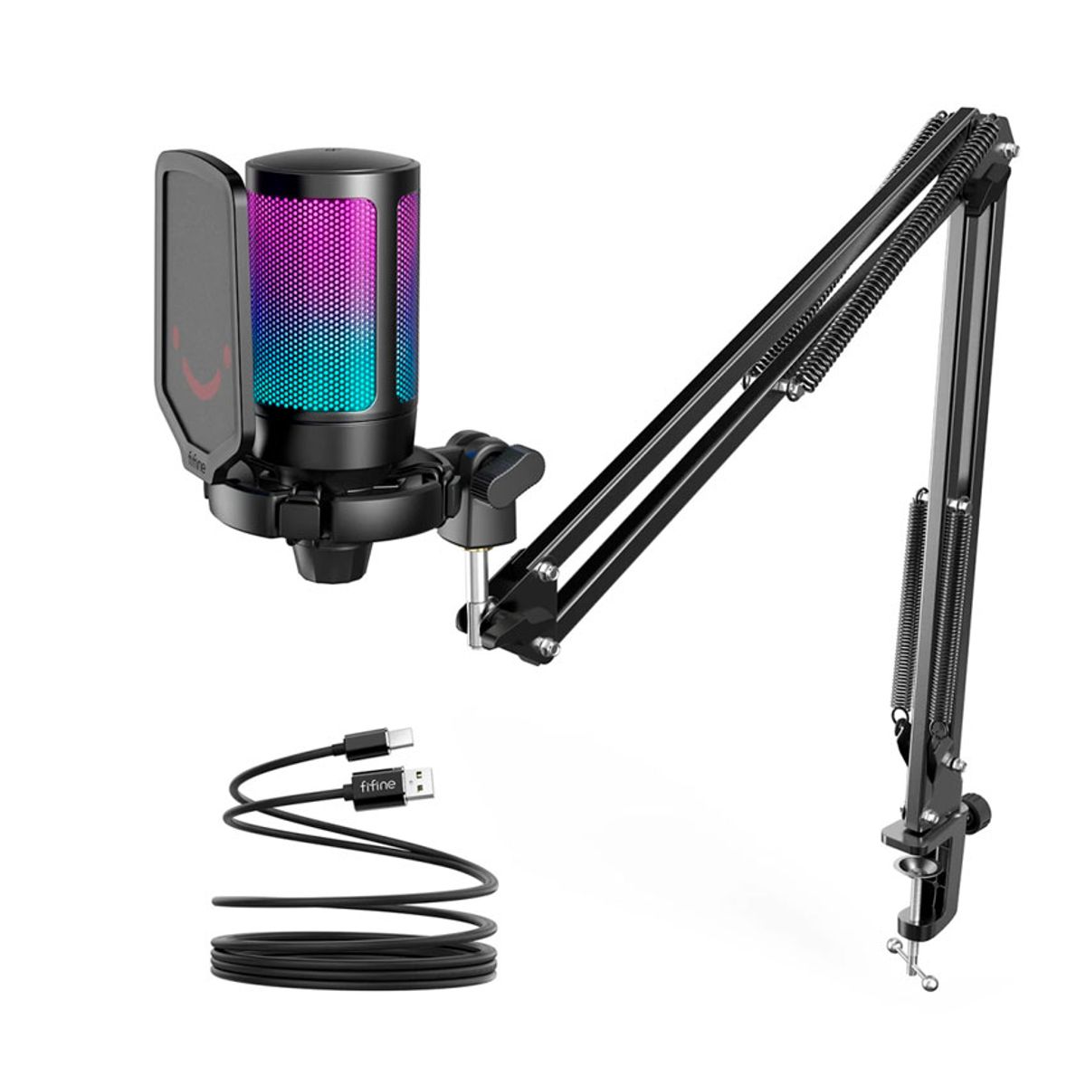 FIFINE - Micrófono Gamer Fifine A6T USB Negro Cardioide con Brazo RGB