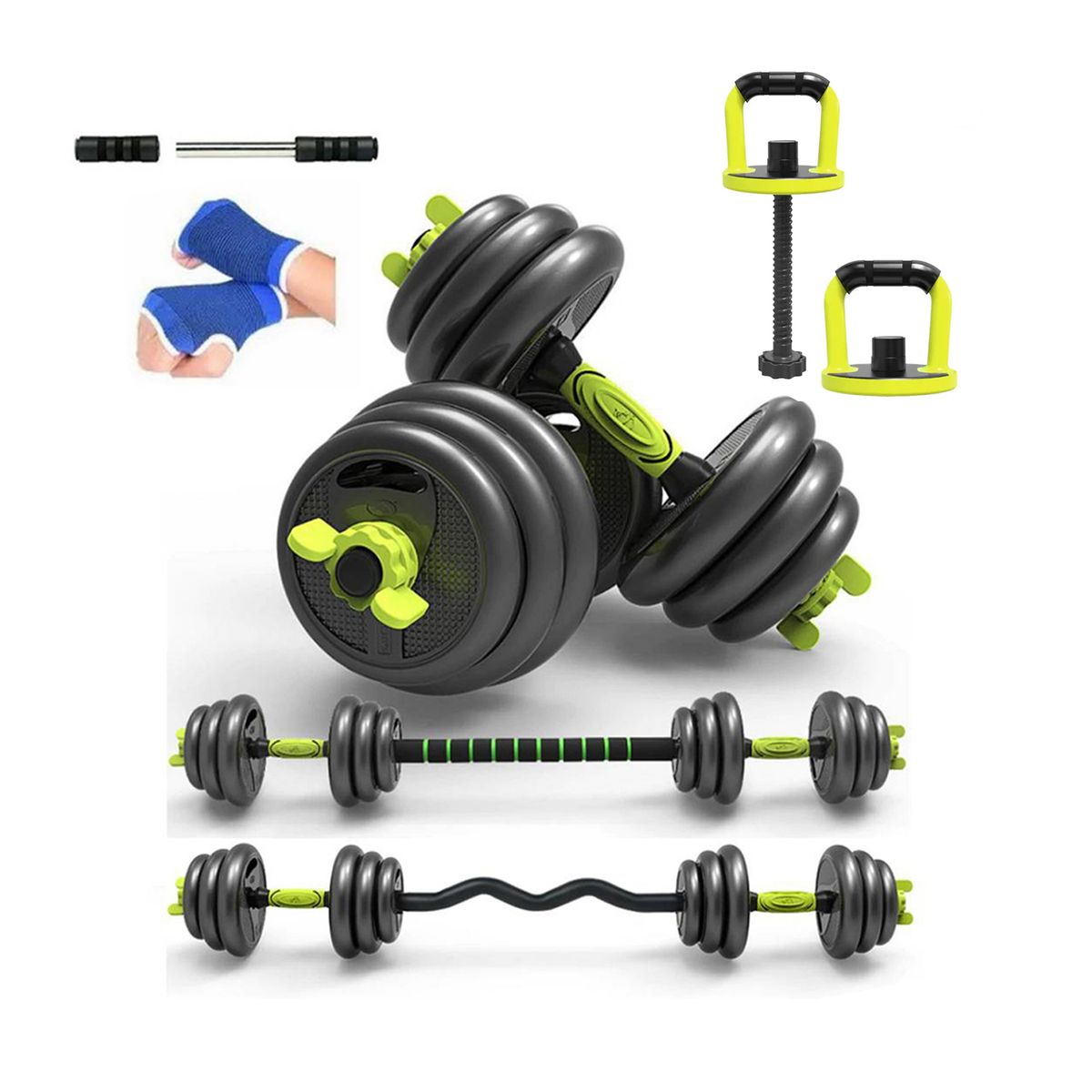 NEO DIGITAL - Set mancuernas pesas 20 Kg + barra Z + AB roller DBL03D