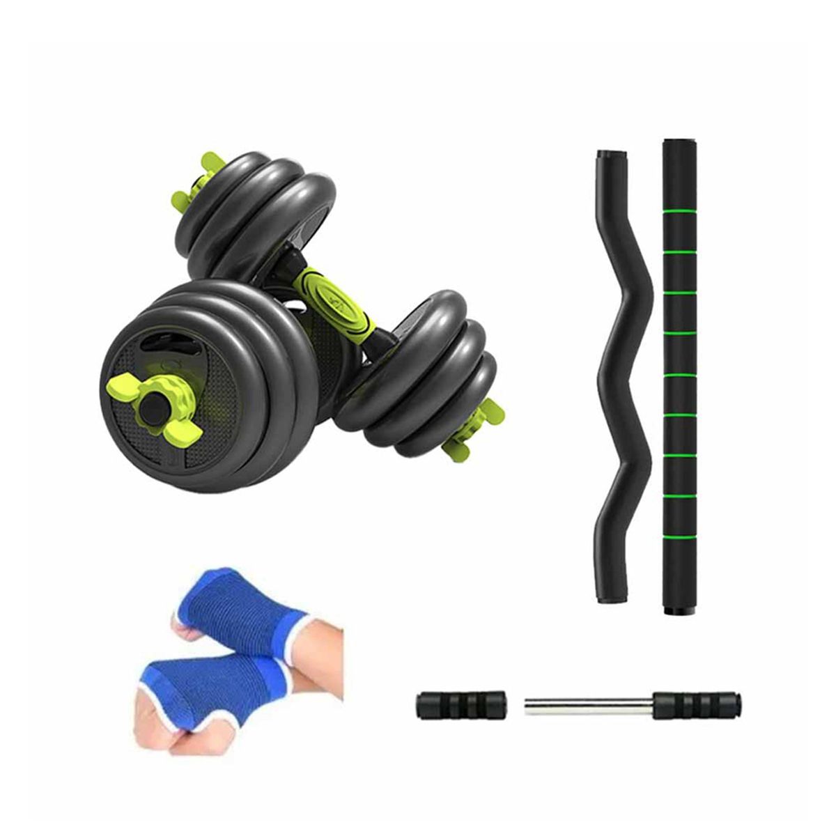 NEO DIGITAL - Set mancuernas pesas 20 Kg + barra Z + AB roller DBL03D