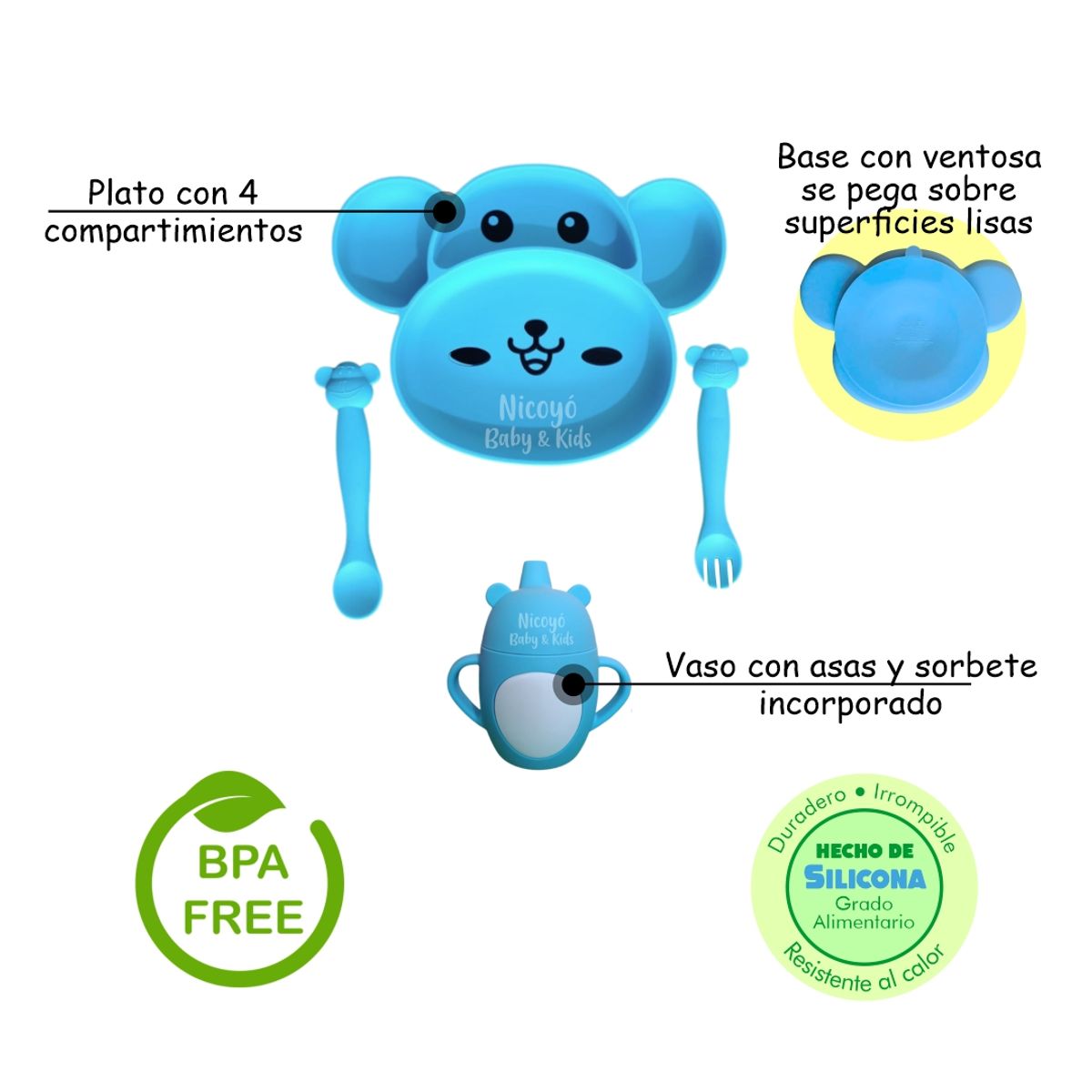 Kit de Alimentación para Bebés de Silicona Monito - AZUL, marca BABY - Foto 2