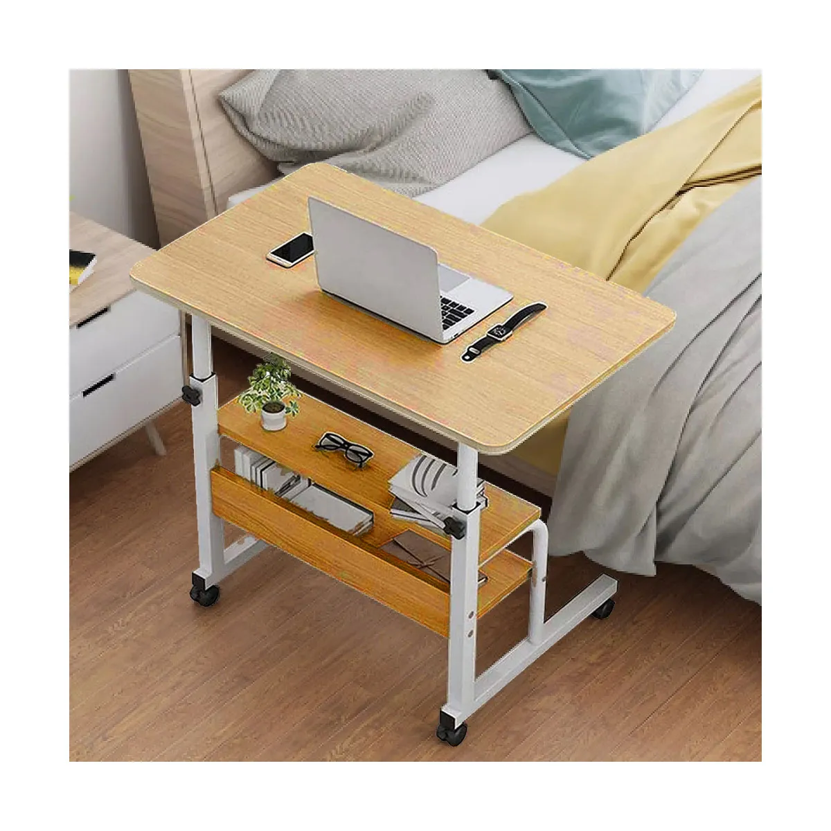 GENERICO - Mesa Escritorio Para Laptop Con Ruedas Portátil Ajustable Pino 1361