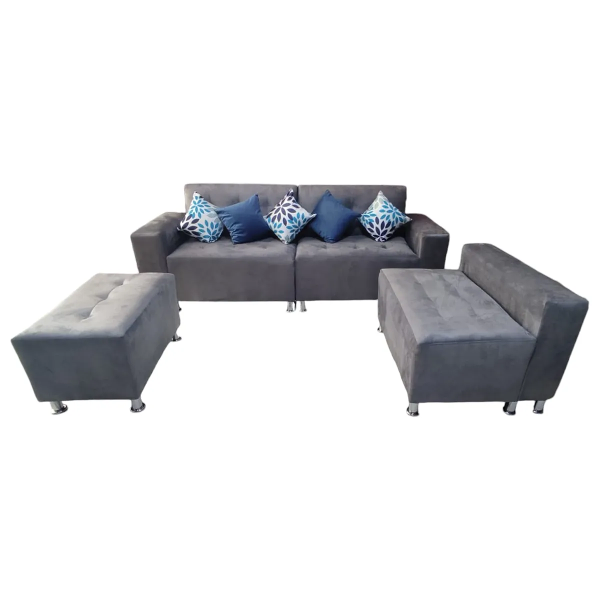 GENERICO - SOFA SECCIONAL LONDRES 3 CUEROS 1 BANQUETA +5 COJINES