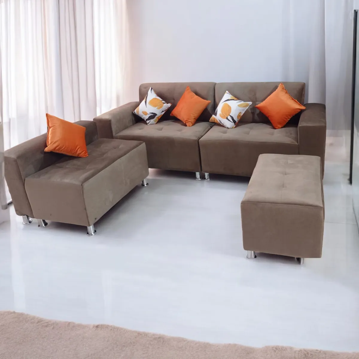 GENERICO - Sofa mueble seccional LONDRES 3 cuerpos 1 banqueta - MARRON