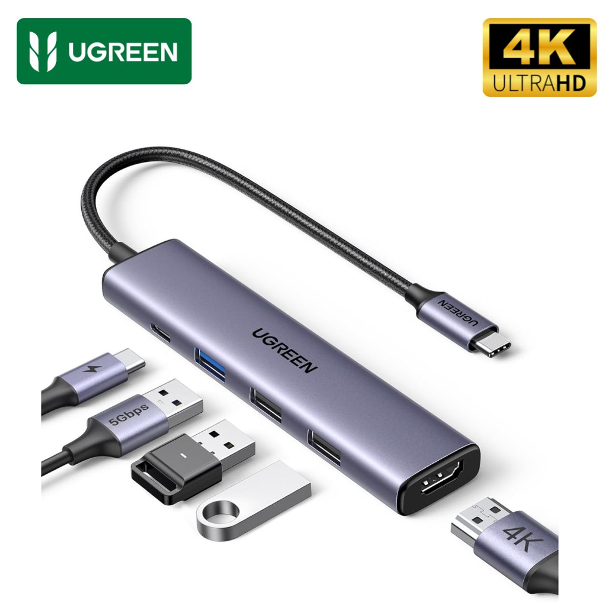 UGREEN - Adaptador HUB UGREEN 5 en 1 USB C a 4K HDMI 100W PD para  MacBook