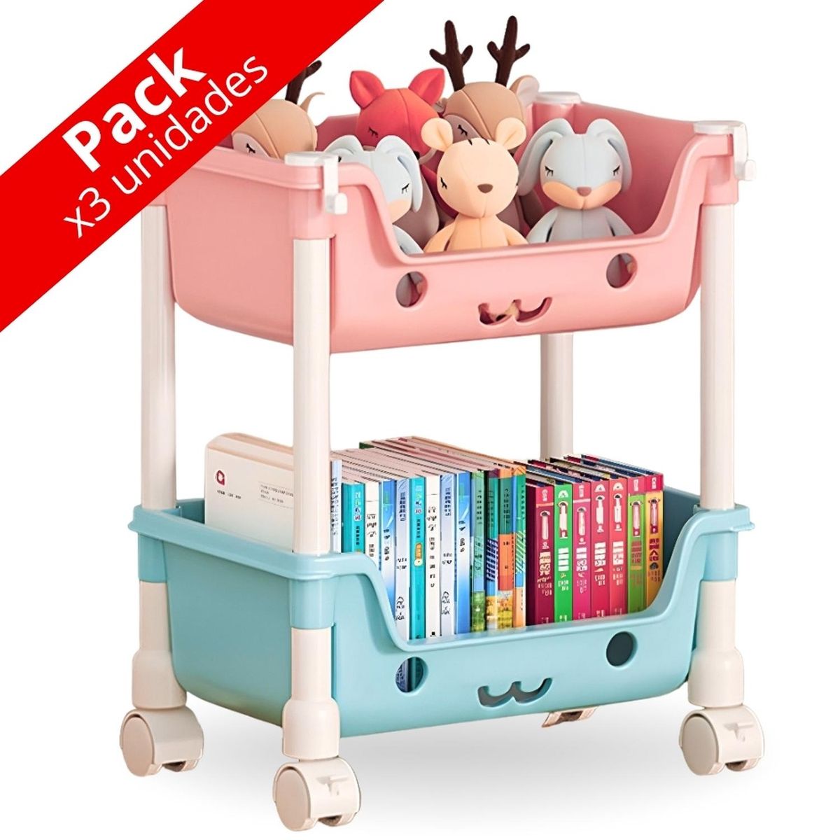 MINARI - Pack x3 Estante Carrito Organizador de 2 Niveles Multifuncional EM2