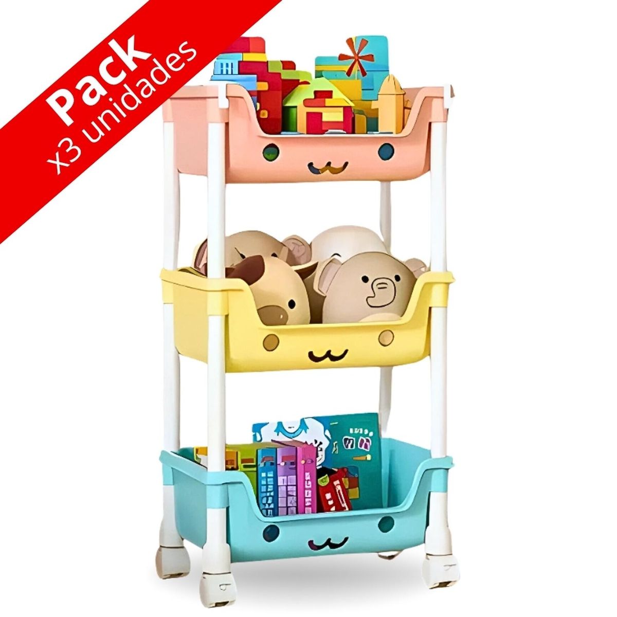 MINARI - Pack x3 Estante Carrito Organizador de 3 Niveles Multifuncional EM3