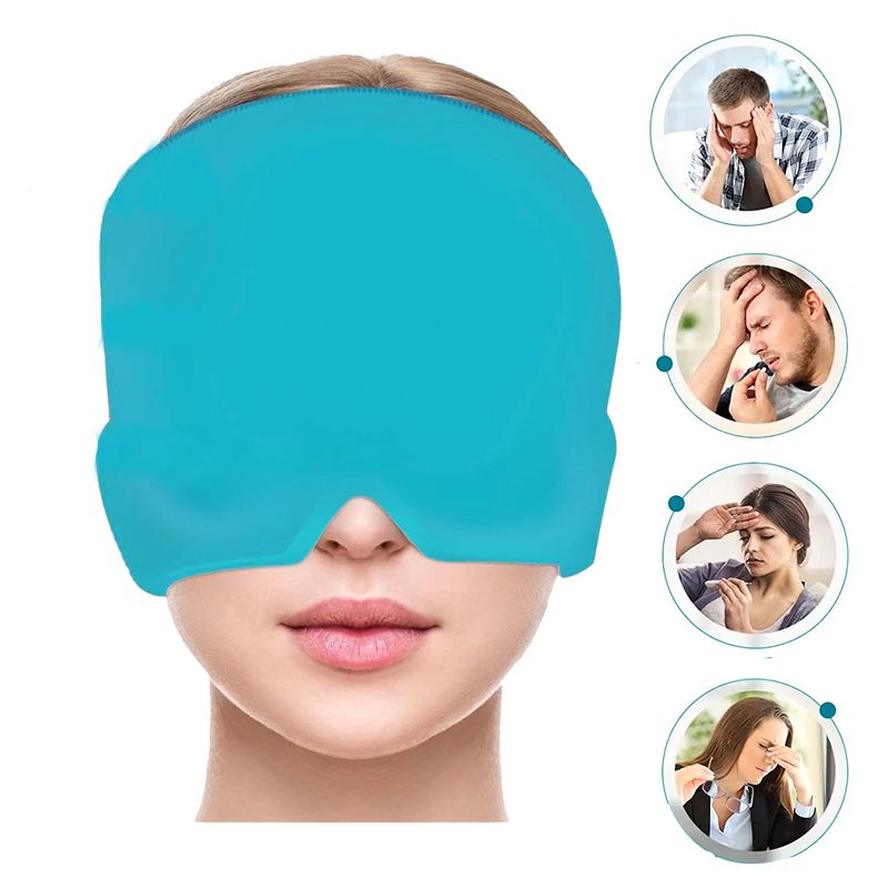 GENERICO - Gorro Relajante Gel Caliente o Frio Dolores Cabeza o migrañas Celeste