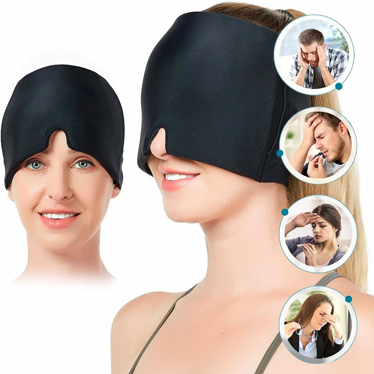 GENERICO - Gorro Relajante Gel Caliente o Frio Dolores de Cabeza o migrañas Negro
