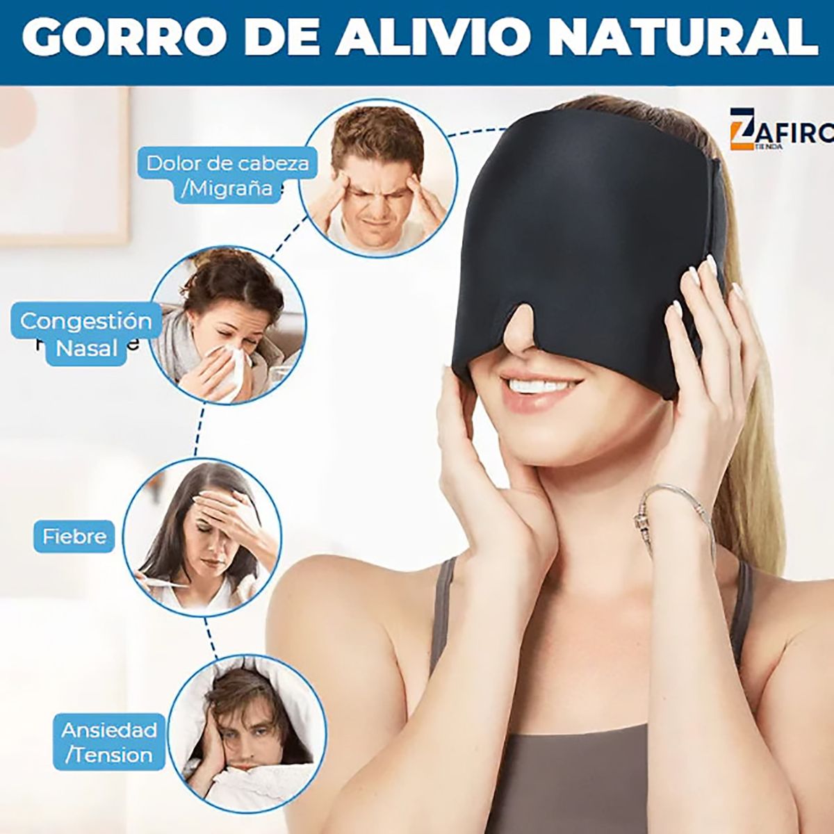 GENERICO - Gorro Relajante Gel Caliente o Frio Dolores de Cabeza o migrañas Negro