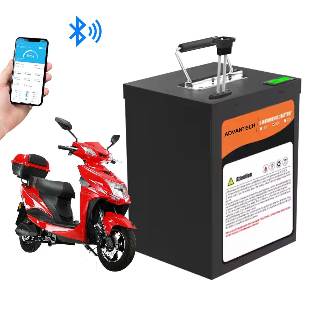 ADVANTECH - Batería Para Moto Eléctrica 48V 20Ah Litio Bluetooth Lcd Vtc