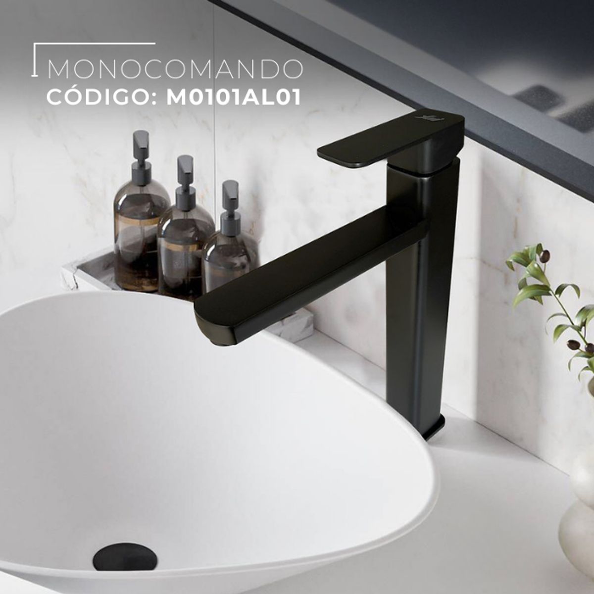 XM - MEZCLADORA MONOCOMANDO PARA LAVATORIO ALTO NEGRO M0101AL01