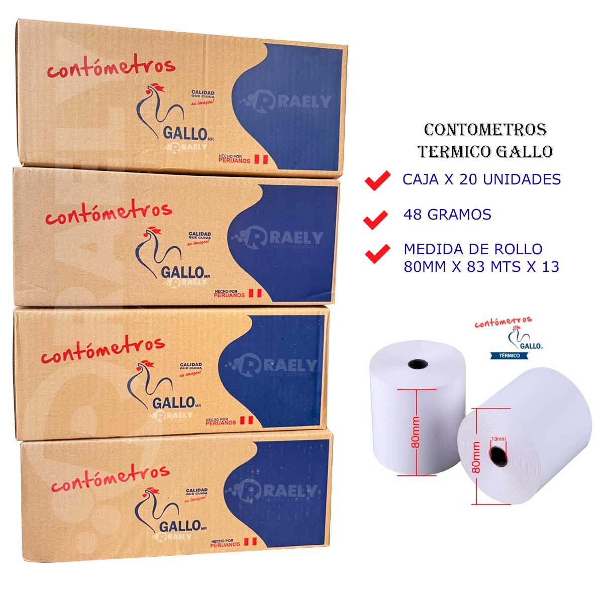 GALLOS - CONTOMETROS TERMICOS 80MM X 83 MTS MARCA GALLO ROLLO PAPEL