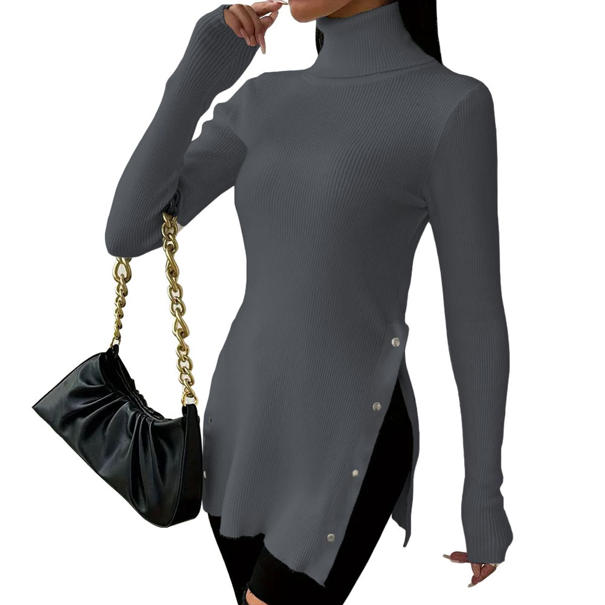 GENERICO - Cafarena Manga Larga Broche Rib Sand Fab-18 Color Gris