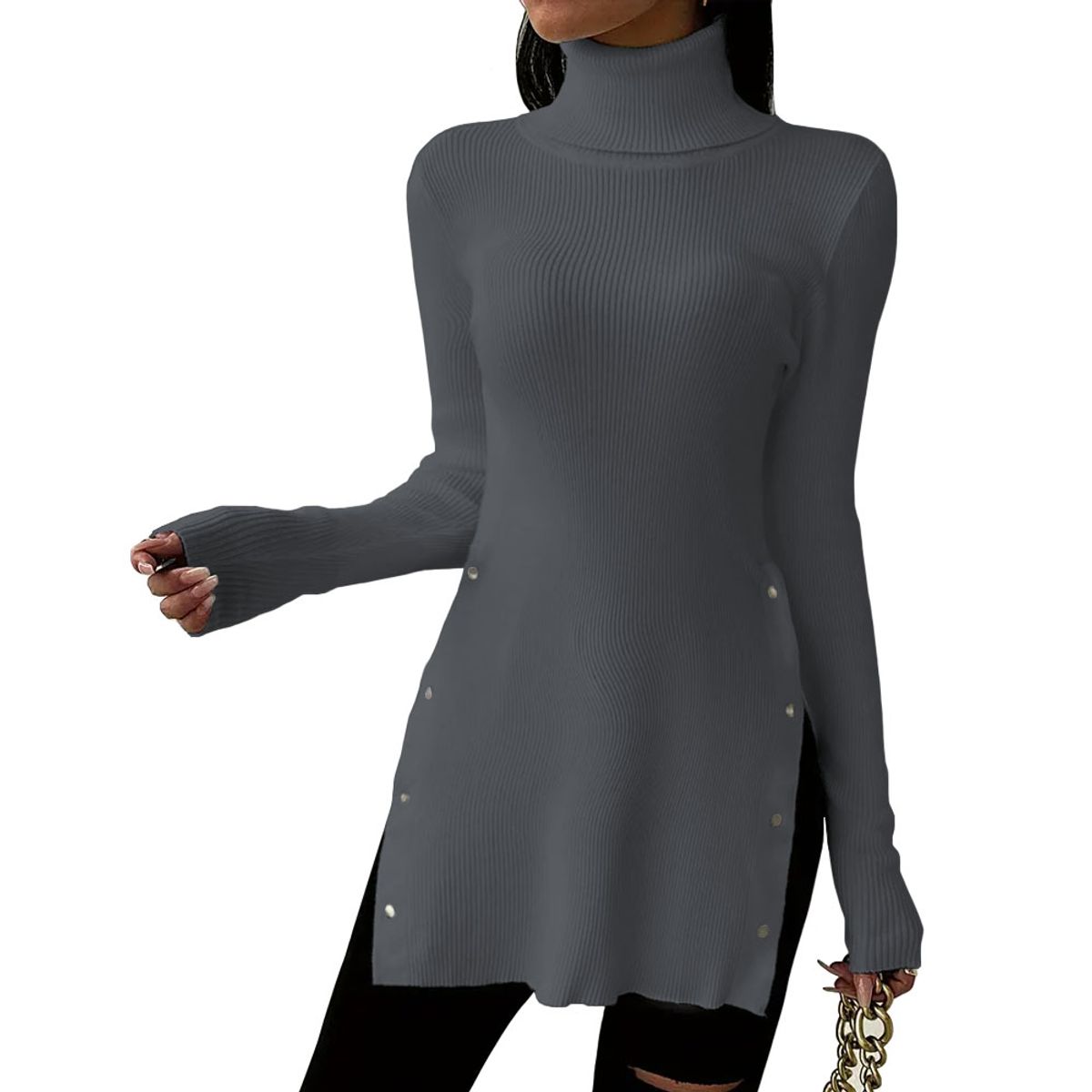 GENERICO - Cafarena Manga Larga Broche Rib Sand Fab-18 Color Gris