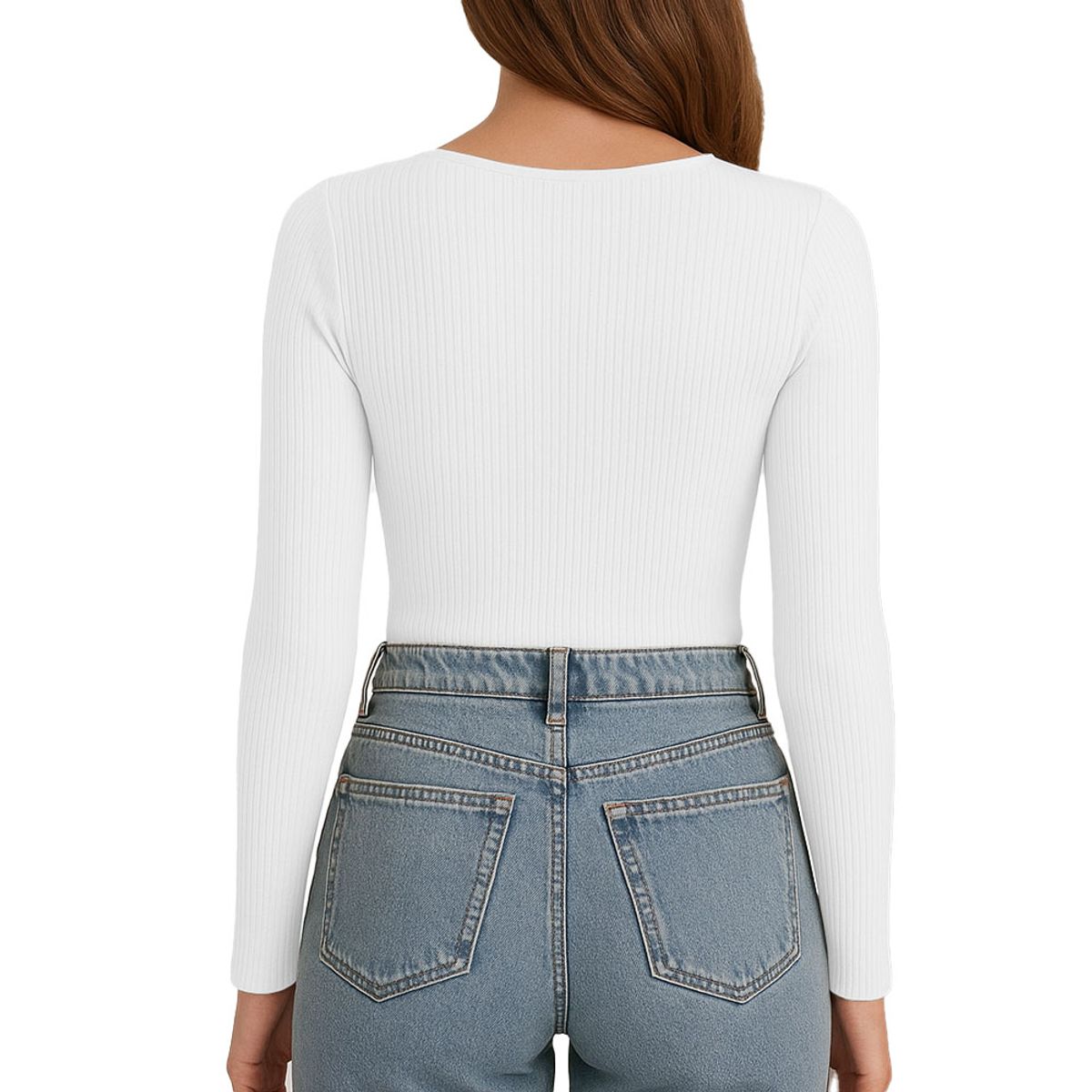 GENERICO - Polo MLarga CuelloV Rib Acanalado con Forro Lul810 Fab-17 Blanco