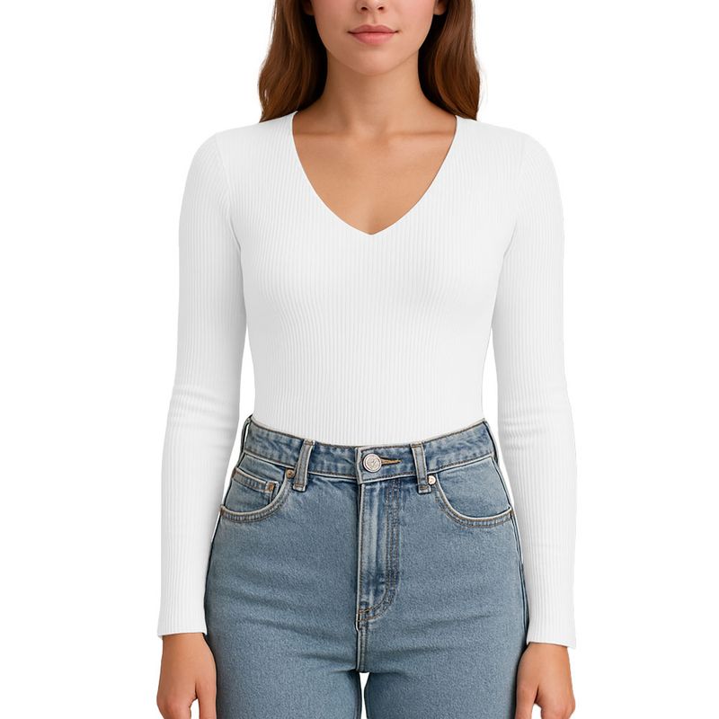 Polo MLarga CuelloV Rib Acanalado con Forro Lul810 Fab-17 Blanco