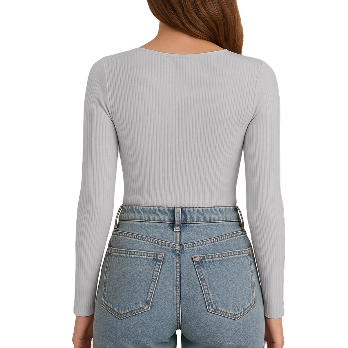 GENERICO - Polo MLarga Cuello V Rib Acanalado con Forro Lul810 Fab-17 Color Gris