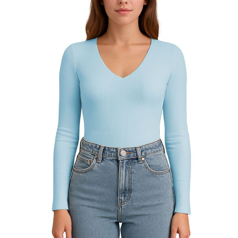 GENERICO - Polo MLarga Cuello VRib Acanalado con Forro Lul810 Fab-17 Celeste