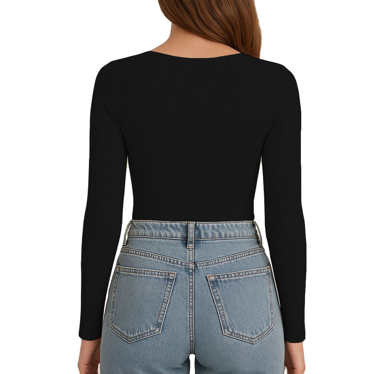 GENERICO - Polo MLarga Cuello V Rib Acanalado con Forro Lul810 Fab-17 Negro