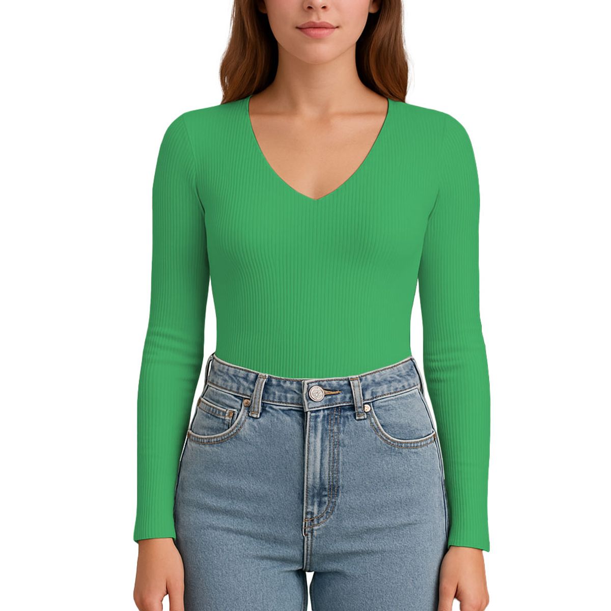 GENERICO - Polo MLarga CuelloV Rib Acanalado con Forro Lul810 Fab-17 Verde