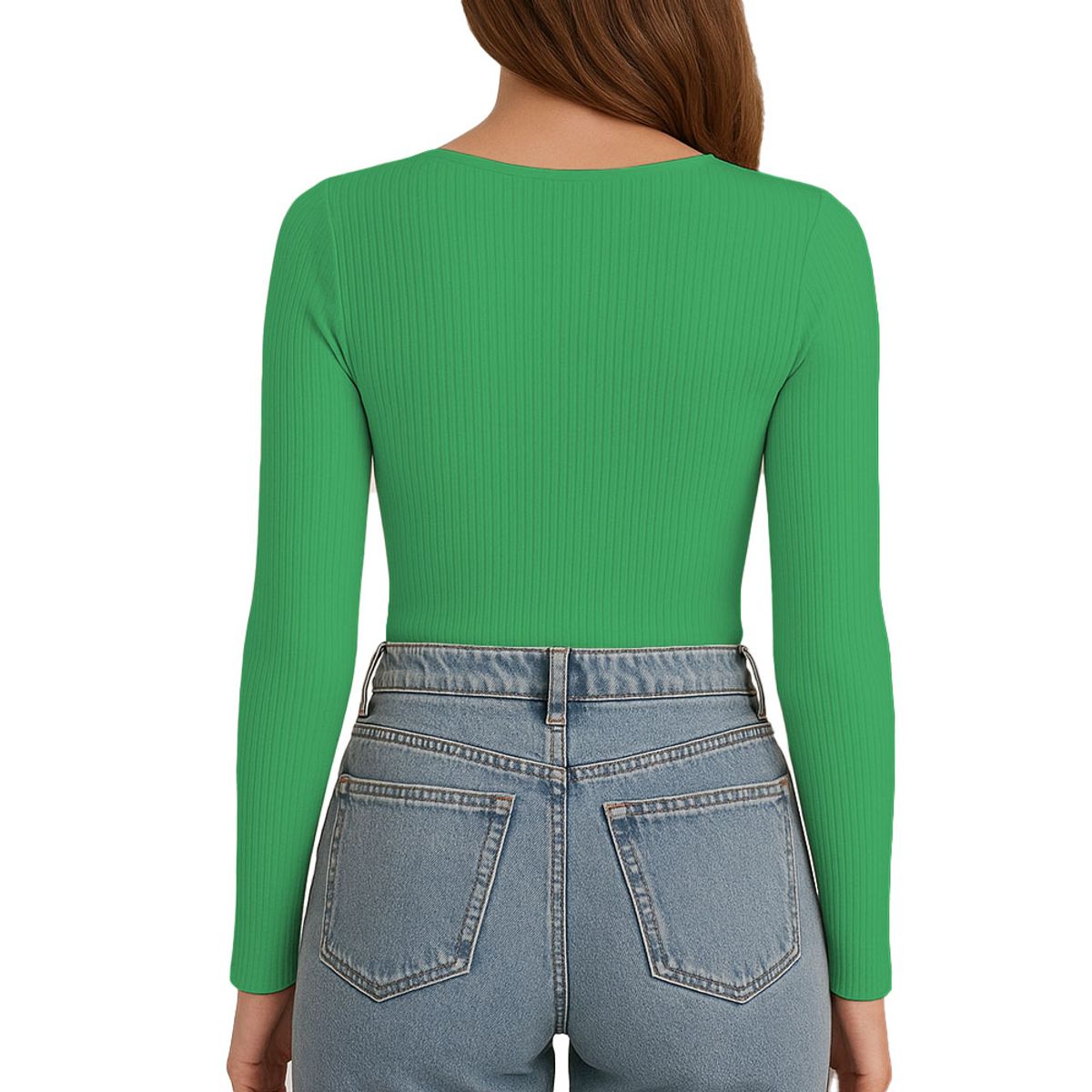 GENERICO - Polo MLarga CuelloV Rib Acanalado con Forro Lul810 Fab-17 Verde