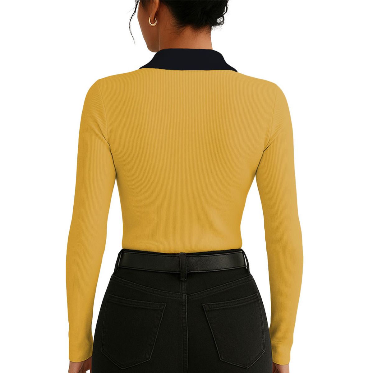 GENERICO - Polo Mujer Camisero Bi Manga Larga Sab-16 Rib Color Amarillo