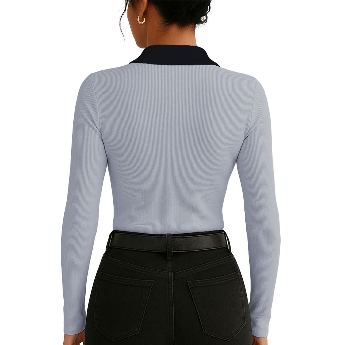 GENERICO - Polo Mujer Camisero Bi Manga Larga Sab-16 Rib Color Gris