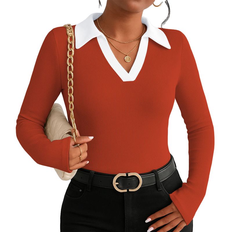 GENERICO - Polo Mujer Camisero Bi Manga Larga Sab-16 Rib Color Naranja