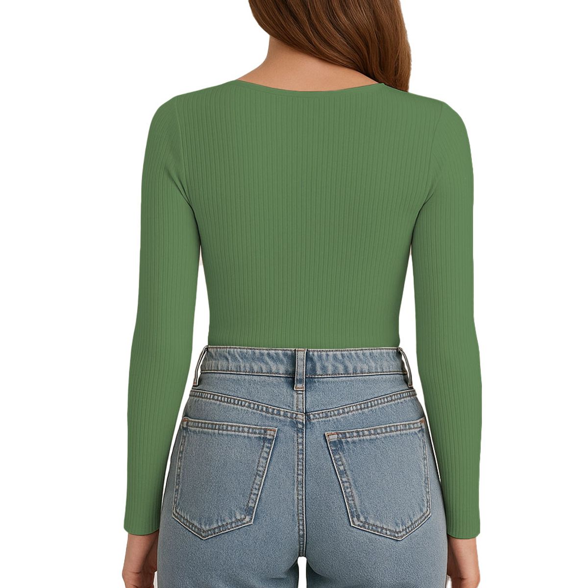 GENERICO - Polo MLarga CuelloV Rib Acanalado con Forro Lul810 Fab-17 Verde Oliva