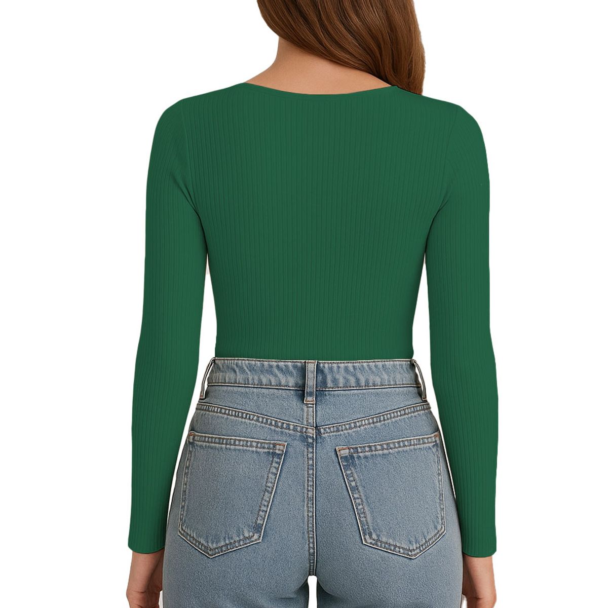 GENERICO - Polo MLarga CuelloV Rib Acanalado con Forro Lul810 Fab-17 Verde Oliva