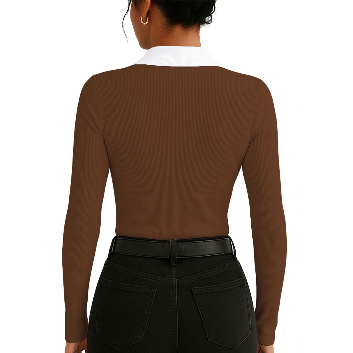 GENERICO - Polo Mujer Camisero Bi Manga Larga Sab-16 Rib Color Marron