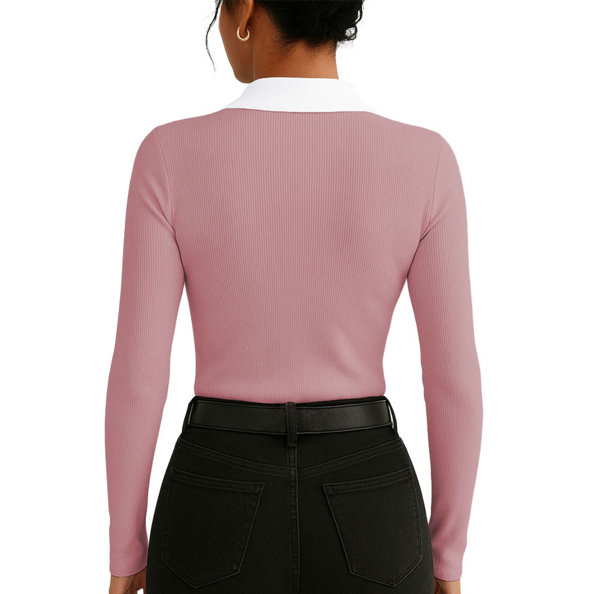 GENERICO - Polo Mujer Camisero Bi Manga Larga Sab-16 Rib Color Rosa