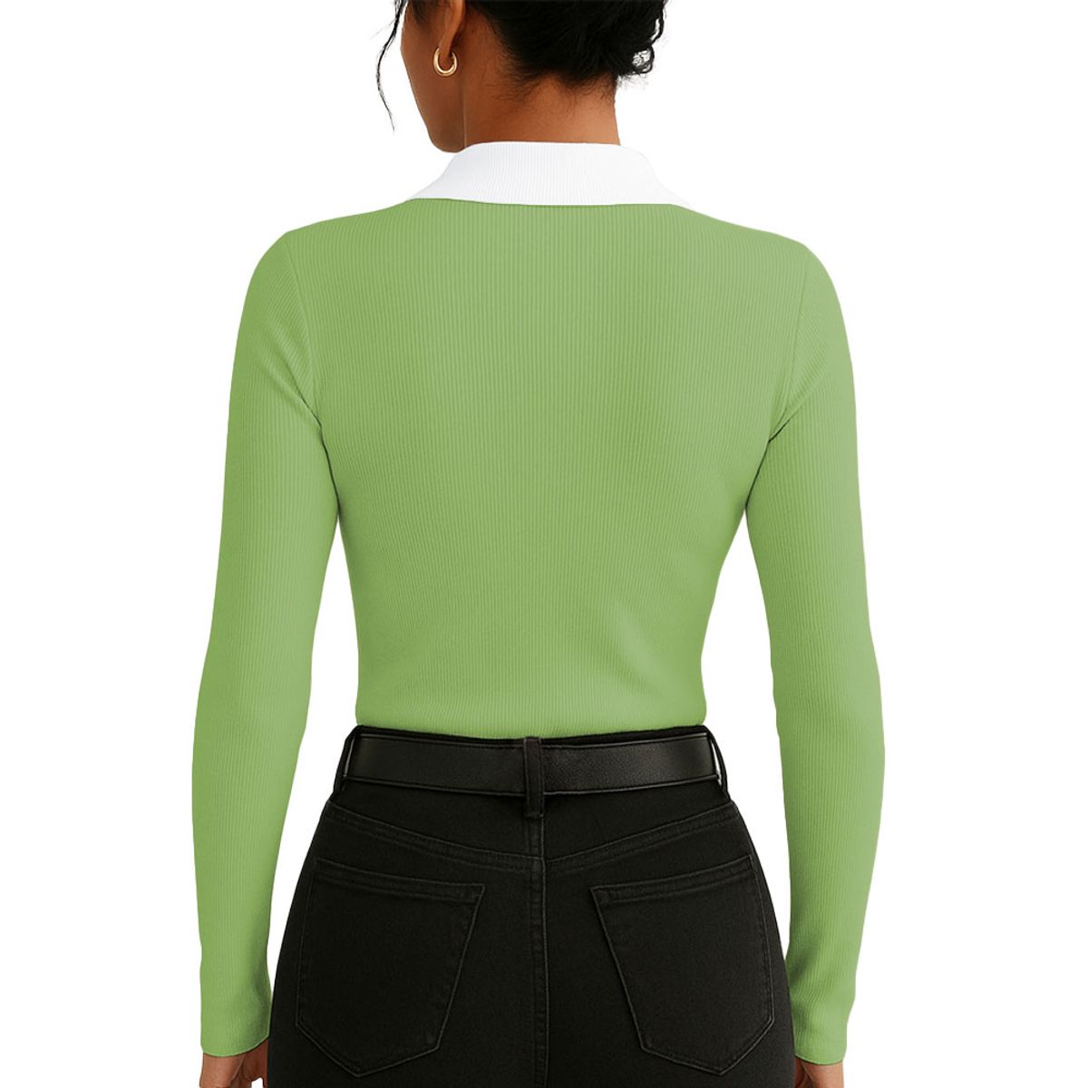 GENERICO - Polo Mujer Camisero Bi Manga Larga Sab-16 Rib Color Verde Oliva