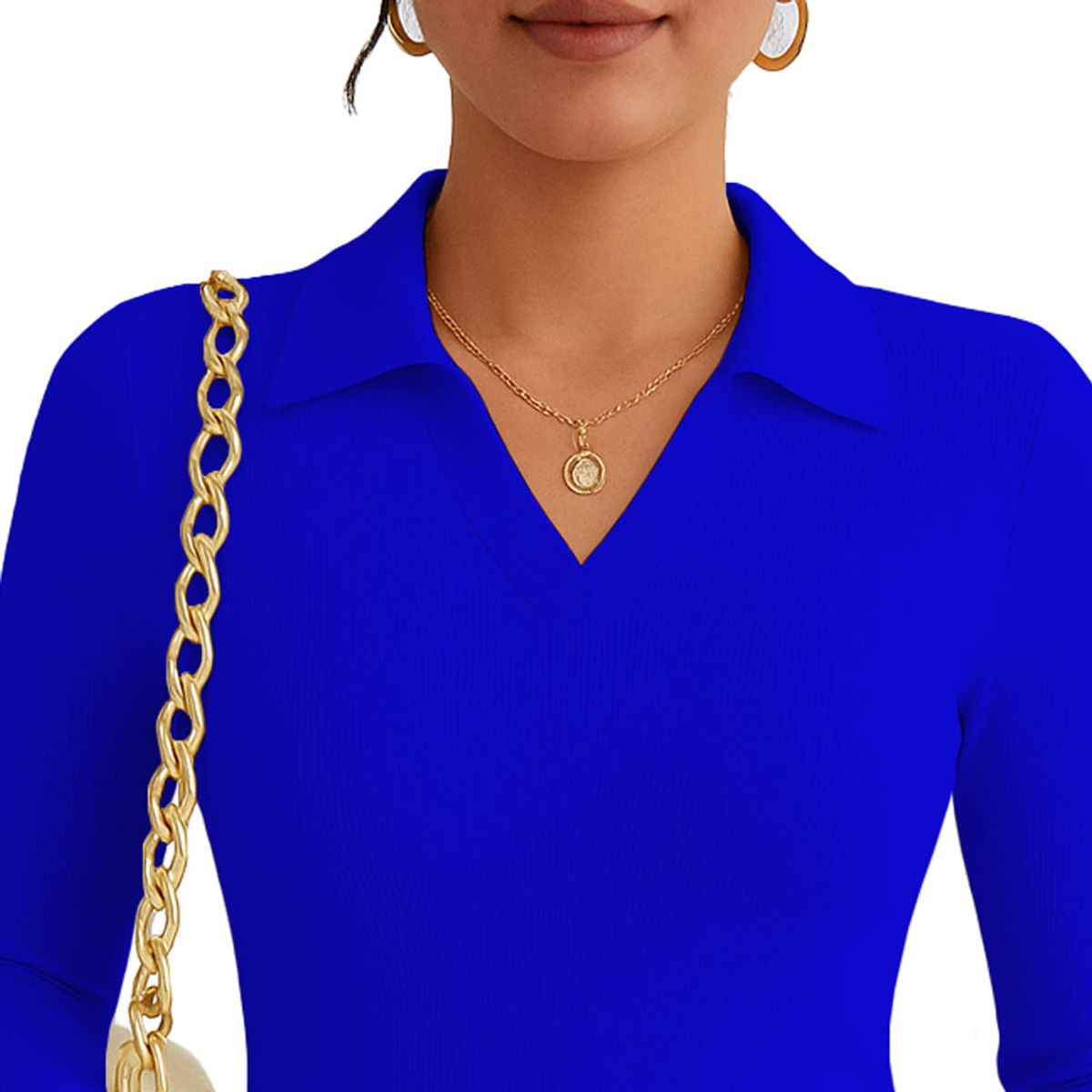 GENERICO - Polo Mujer Camisero Manga Larga 716 Fab-15 Color Azulino