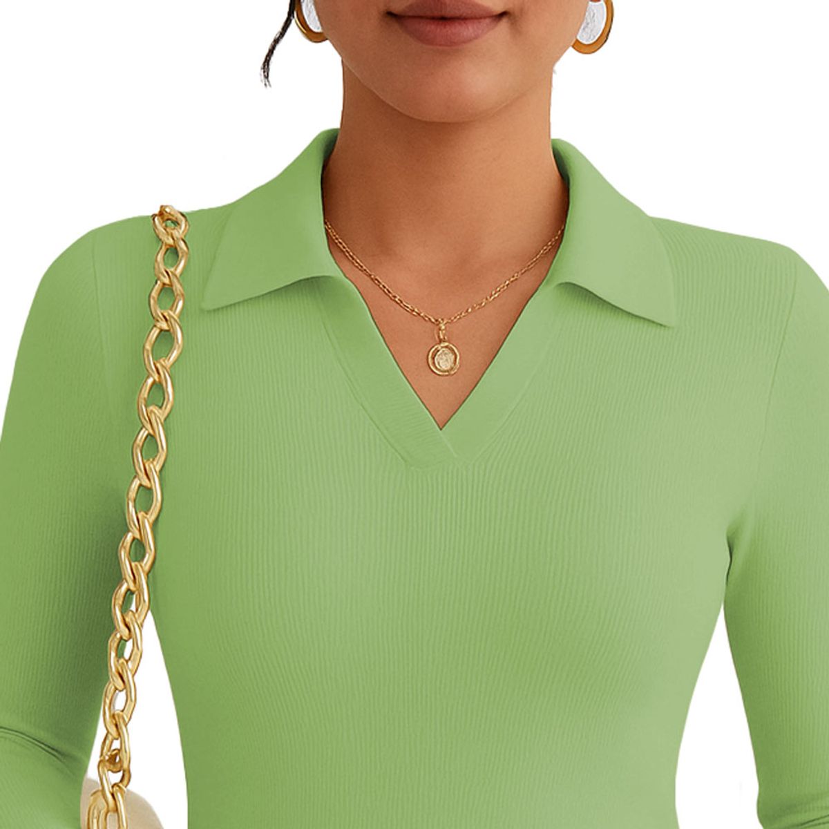 GENERICO - Polo Mujer Camisero Manga Larga 716 Fab-15 Color Verde Oliva