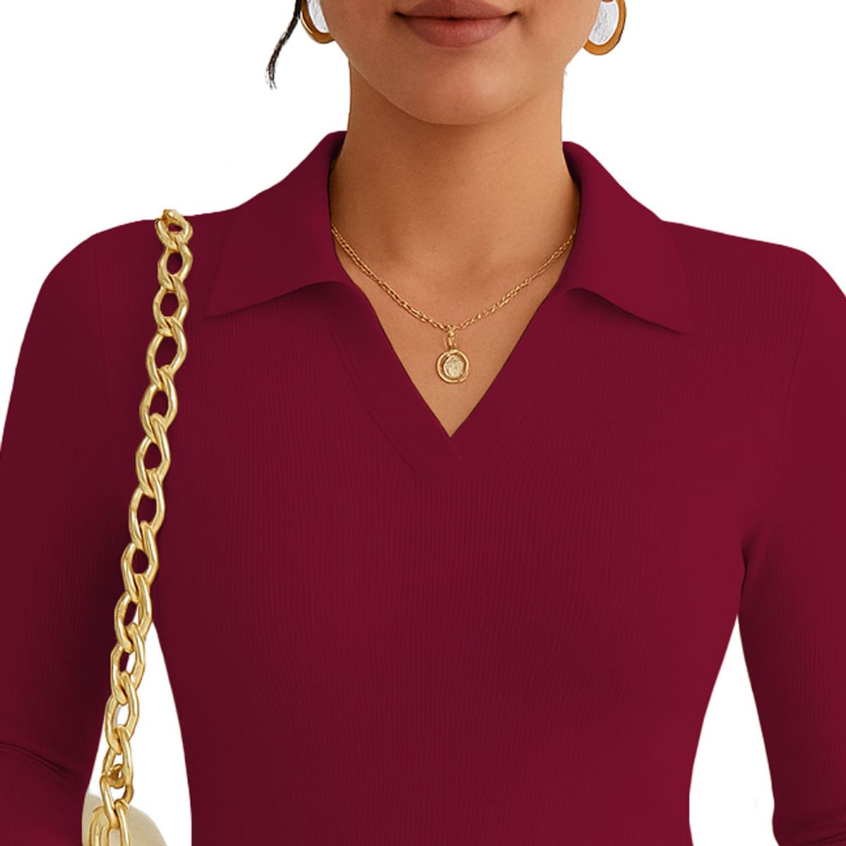 GENERICO - Polo Mujer Camisero Manga Larga 716 Fab-15 Color Vino