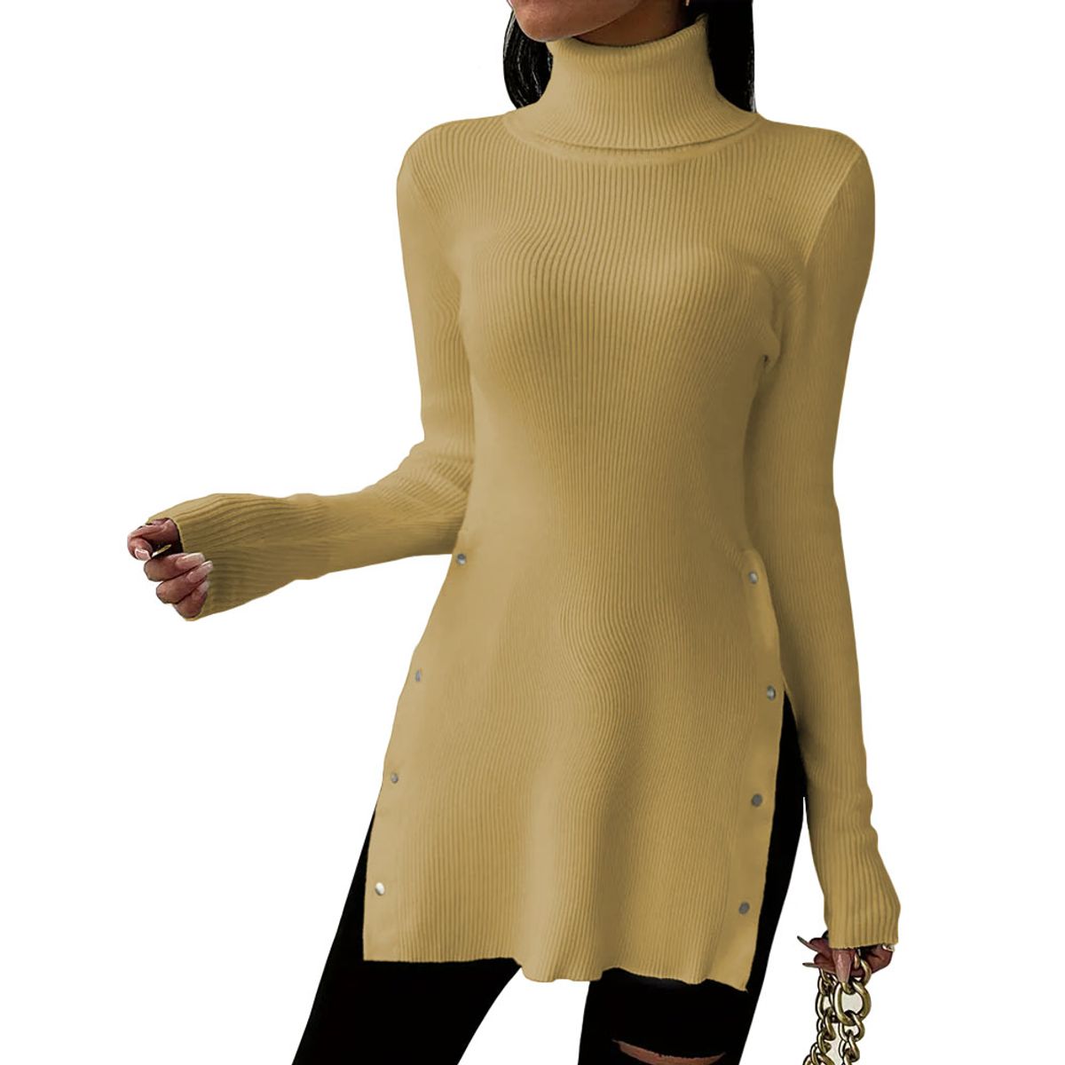 GENERICO - Cafarena Manga Larga Broche Rib Sand Fab-18 Color Galleta